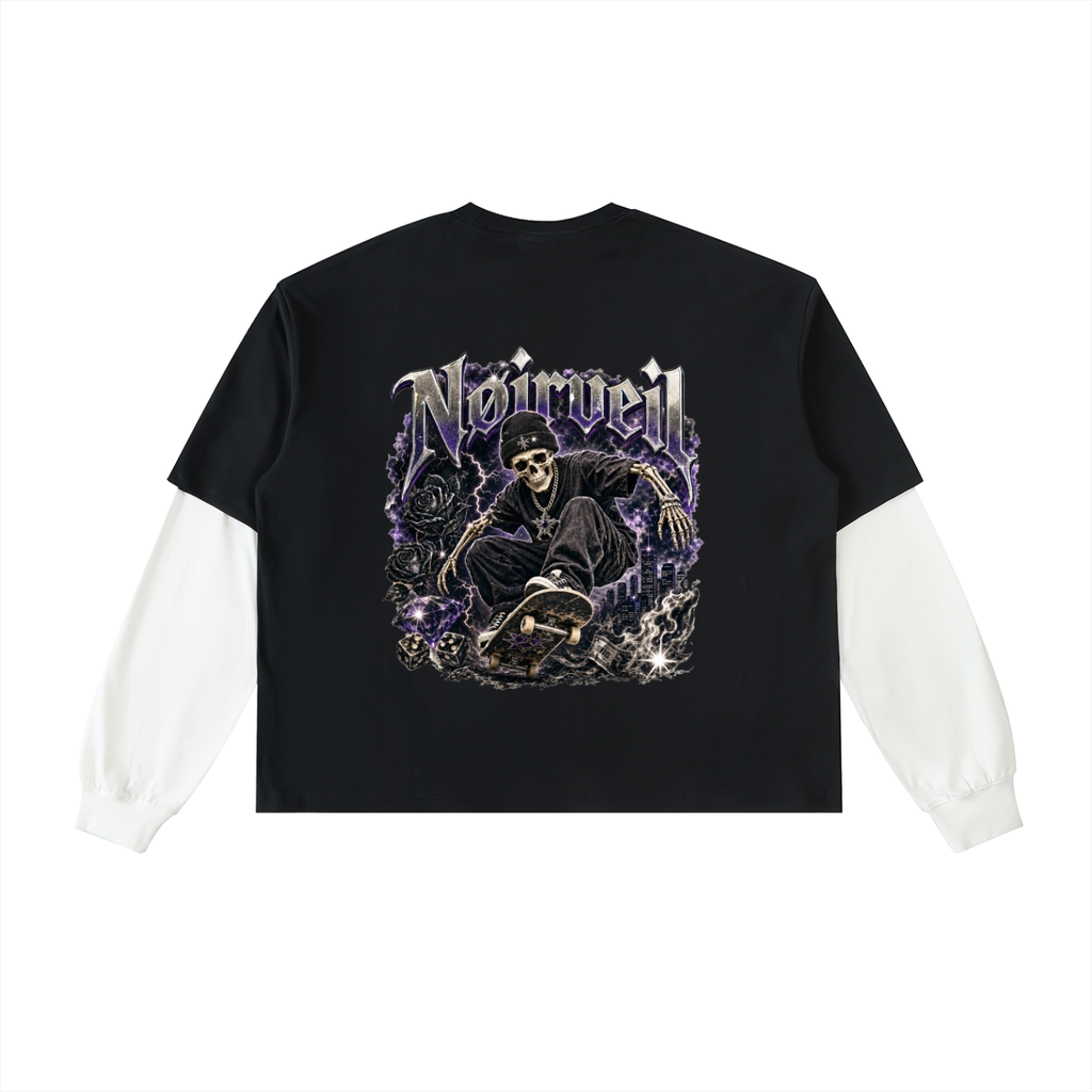 Layered Contrast Sleeve Cotton T-Shirt