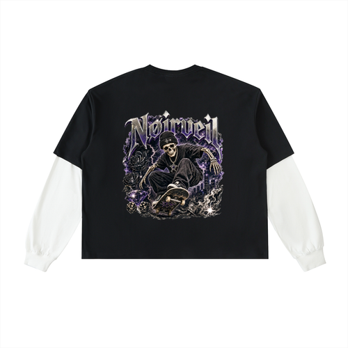 Layered Contrast Sleeve Cotton T-Shirt
