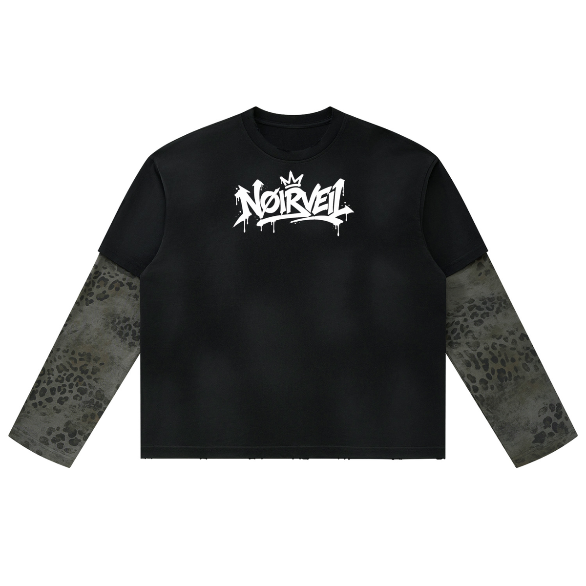 Unisex Vintage Wash Leopard Paneled Layer T-Shirt