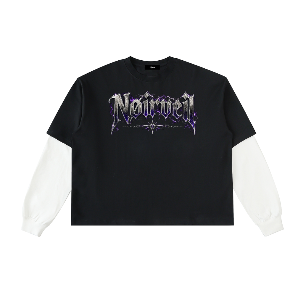 Layered Contrast Sleeve Cotton T-Shirt